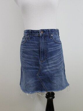 Abercrombie & Fitch Denim Mini Skirt Size 27 Raw Hem Y2K High Rise Jean Skirt